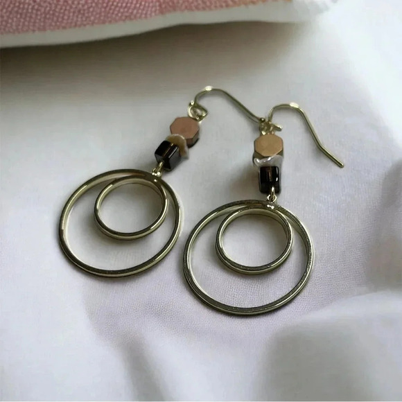 14K Gold Plated Dangle Hoops - Picture 2 of 3